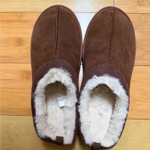 Cozy Brown Mules/Slippers with Faux Suede and Faux Fur Lining